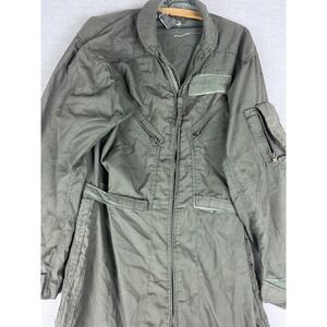 Vintage Military Flight Suit Coveralls Olive Drab Green Zipper Utility Jumpsuit